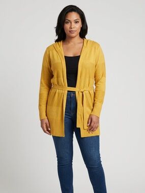 Carol Rose: Mustard Hooded Belted Cardigan